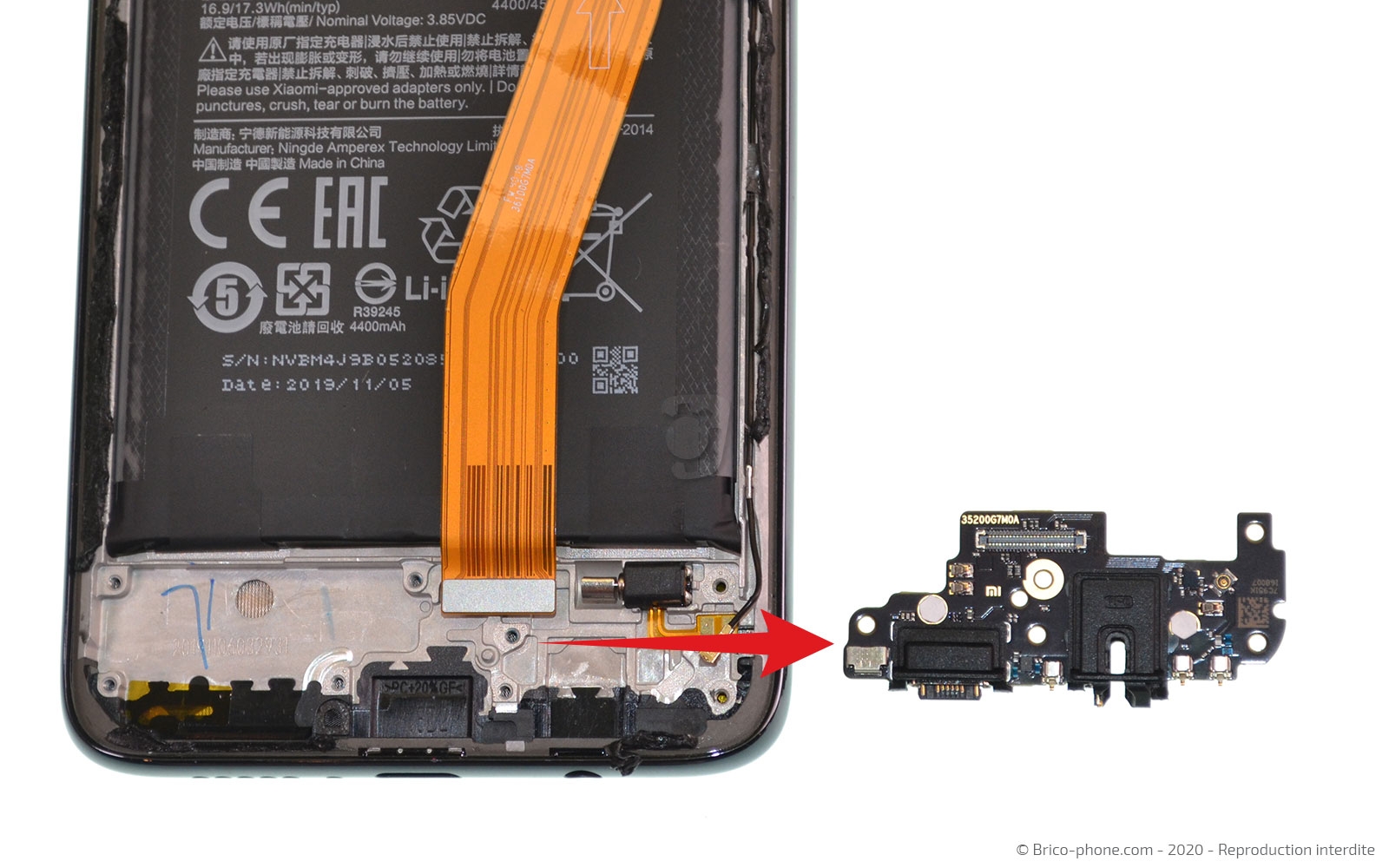 Changement du connecteur de charge sur Redmi Note 8 Pro photo 2